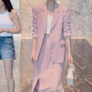 Elegant Pink Blazer and Skirt Set